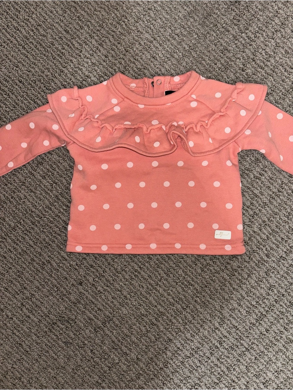 7 For All Mankind Pink Polka Dot Ruffle Long-Sleeve Top